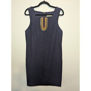 Trina Turk Navy Cotton Sleeveless Shift Dress Size 10 Midi Designer Going Out